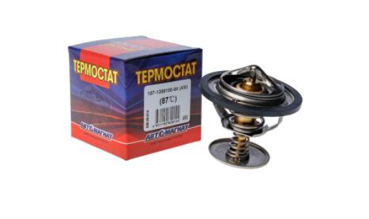 Термостат ГАЗ, ЗИЛ 5301, МАЗ, КАВЗ, МТЗ, ПАЗ, УРАЛ в сборе с корпусом 87°С (107-1306100-04) АВТОМАГН